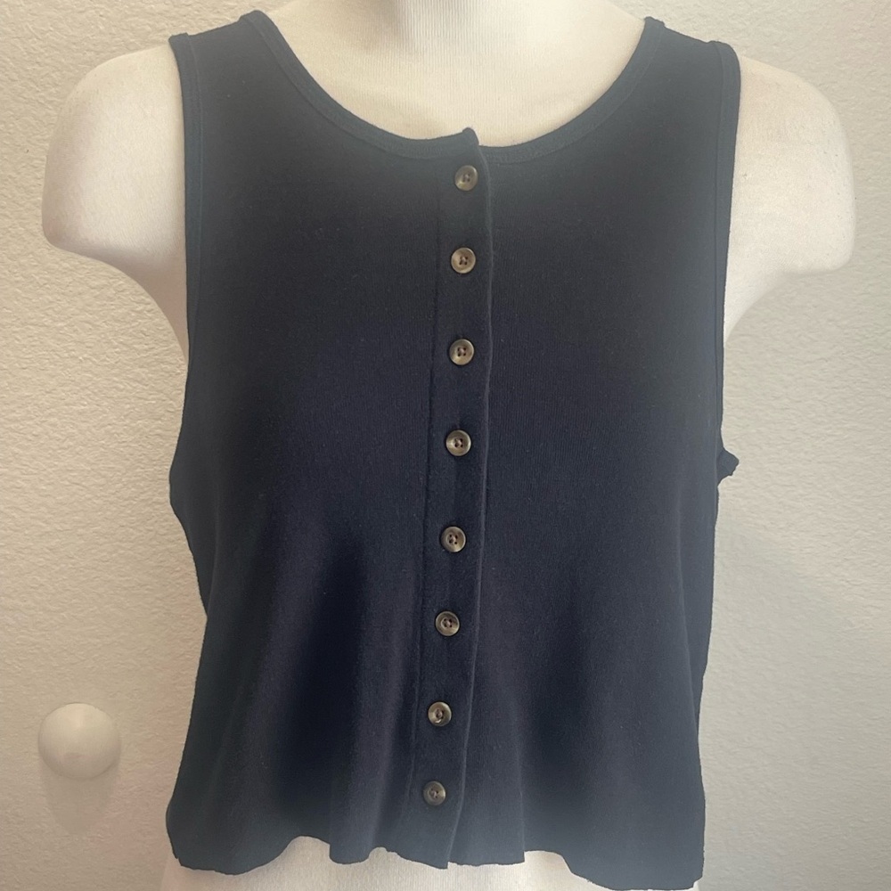 American eagle black button up crop tank top cotton blend raw hem